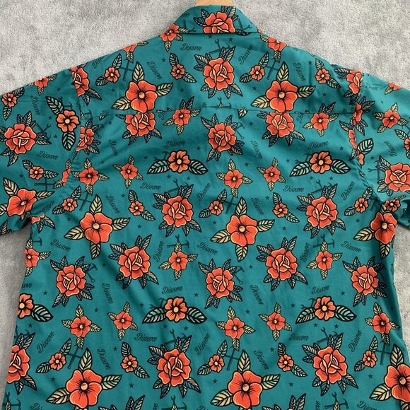 Dixxon Shirt Mens XL Stay Gold Party Floral Print AOP Short Sleeve Button Up - Picture 8 of 8